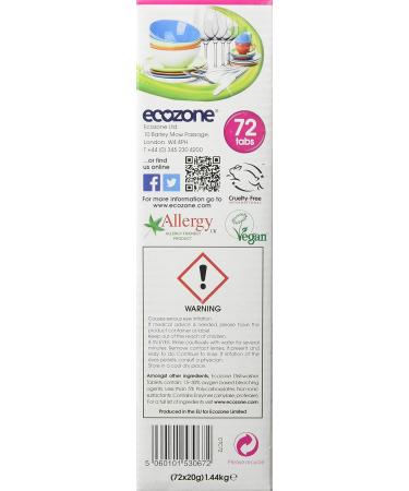 EcoZone Classic All-In-One Dishwasher Tablets Effective Cleaning Formula Cuts Through Grease & Grime Natural Vegan & Non Toxic Tabs Plant Based Plastic-Free Leaves No Residue (Box of 72 Capsules) - Buy Online on SooperMarket.com