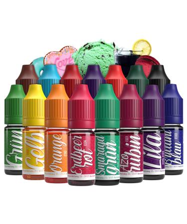 Food color set 15x10ml dye highly concentrated made in de sugar -free fluid for coloring drinks cakes dough toppings slime and much more.Tortendendeko - baking accessories set 15 colors