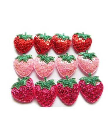 YYCRAFT 60pcs Padded Sequin Strawberry Appliques for DIY Sewing Craft-3 Colors 3 Colors(Sequin)
