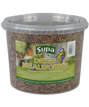 Supa Dried Mealworms for Wild Birds 3 Litre Bucket High Energy Protein Rich Treat For Garden Birds Attract More Birds To Your Garden Quality Wild Bird Food.