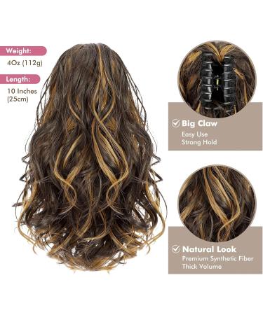 REECHO 10 Short Curly Claw Clip Ponytail Extension - Chocolate Brown with Golden Highlights - Buy Online on SooperMarket.com