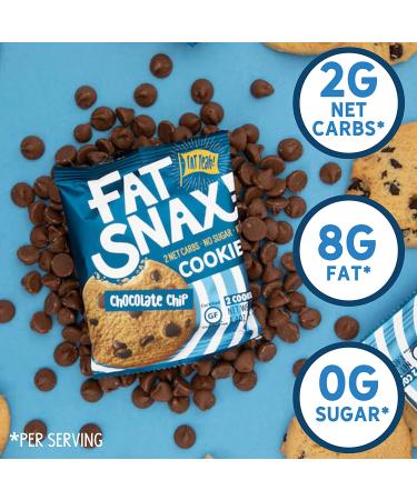 Fat Snax Low-Carb Soft Baked Keto Cookies - Chocolate Chip (Pack of 12) | Almond Flour, Gluten-Free, Low Sugar Snack | 2g Net Carbs, 8g Fat - Buy Online on SooperMarket.com