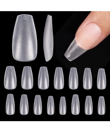 Bartbox Ballerina Nail Tips for Geln gel 300 pieces soft gel nail tip Full cover nail tips no-file coffee nail pre-buff nail tips tips resin artificial fingernail with box 15 sizes 1 ml (1 Pack) 300 ballerina nails