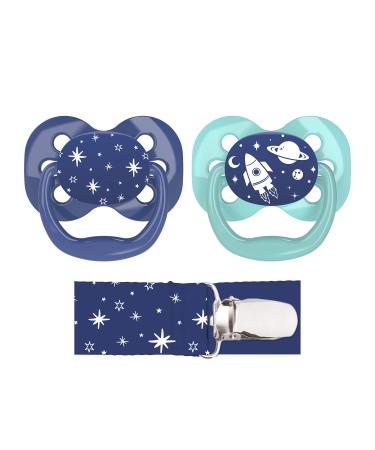 Dr. Brown's Advantage Pacifier with Pacifier Clip 0-6 Months Blue 2 Pack Brown 0 - 6 Month Old
