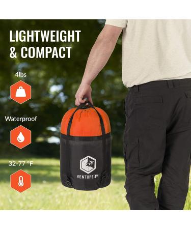 VENTURE 4TH Backpacking Sleeping Bag - Lightweight Warm & Cold Weather for Adults, Kids, Couples - Ideal for Hiking, Camping & Outdoor Adventures - XXL Double Size 4.5lbs | Orange/Gray - Buy Online on SooperMarket.com