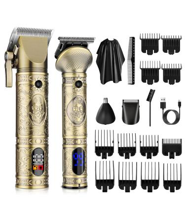 Suttik Professional Hair Clippers for Men 3 in 1 Beard Trimmer/Nose Hair Trimmer/Electric Shaver Clippers and Trimmers Set USB Rechargeable Grooming Kit Mens Gifts Gold1