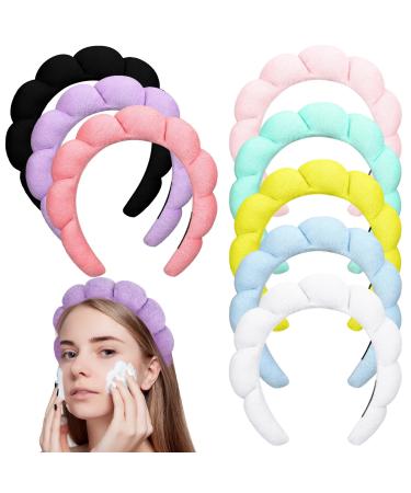 Jexine 8 Pcs Puffy Spa Headbands for Women Cute Sponge Terry Towel Cloth Head Band Thick Fabric Headband Non Slip Skin Care Spa Hair Band Makeup Hair Accessory for Shower Washing Face Make up