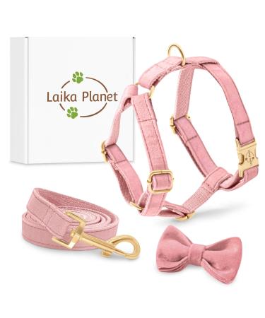 Laika Planet - dog harness for small dogs with 1.50 m leash and versatile loop made of velvet - H -dishes for small dogs maximum safety and comfort - Premium (XS pink) XS pink