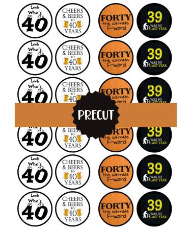 24 PRECUT 40th Birthday Edible Cupcake Toppers - Cheers Beer Theme Premium Thickness SWEETENED VANILLA - wafer card disc cake decorations
