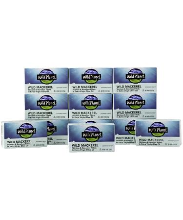 Wild Planet Wild Mackerel Fillets in Organic Extra Virgin Olive Oil, Skinless & Boneless, 3rd Party Mercury Tested, 4.4 Ounce ( Pack of 12) 4.4 Ounce (Pack of 12) EVOO Mackerel
