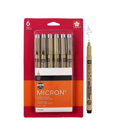 SAKURA Pigma Micron Fineliner Pens - Archival Black Ink Pens - Pens for Writing Drawing or Journaling - Black Ink - 005 Point Size - 6 Pack