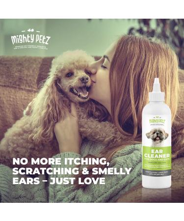 Mighty Petz Dog Ear Cleaner Solution 8 oz - Vet Formulated Gentle Otic Cleaning Drops for Dogs - Supports Infection-Prone Ears, Removes Wax, Debris, & Odor - Cucumber & Melon Scent - Large - Buy Online on SooperMarket.com