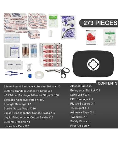 YIDERBO Black-273Pcs Small Waterproof Car First-Aid Kit Emergency-Kit - Essential Camping Equipment for Hiking, Home, and Travel - Buy Online on SooperMarket.com