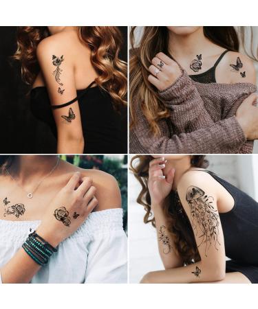 Large Black Flower & Butterfly Temporary Tattoos for Women - 10 Sheets - Buy Online on SooperMarket.com