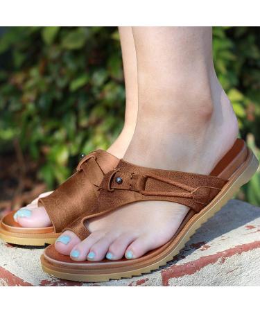 Evzosrz Women's Orthopedic Ring Toe Sandals - Brown, Size 9 | Casual Summer Beach Retro Orthotic Slides - Buy Online on SooperMarket.com