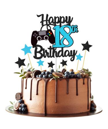 Joyeah Happy 18th Birthday Cake Topper Glitter Video Game Cake Pick Game On Cheers to 18 Years Cake Decoration for Game Theme Happy 18th Birthday Party Supplies Blue Blue-18th