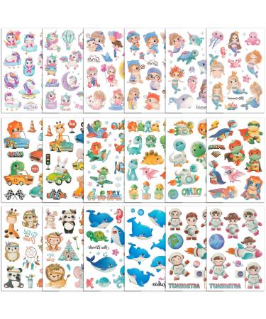 Qpout Kids Tattoos Temporary for Boys And Girls  18 Sheets Fake Tattoos for Kids  Unicorn Princess Mermaid Dinosaur Dolphin Astronaut Tattoo Sticker  Children Birthday Party Favors