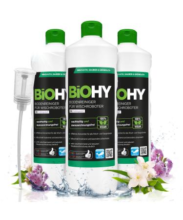 Biohy floor cleaner for all wiping robots with spring fragrance (3 x 1 liter) + dosierer |Foam arm & strip -free | Sustainable 1: 200 concentrate for all floors of fresh spring fragrance 1 L (3 pack)