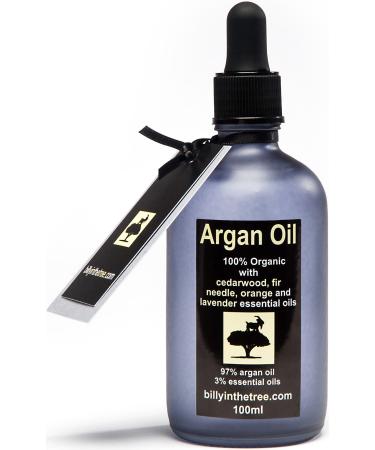 Pure Argan Oil with Cedarwood Fir Needle Orange and Lavender Essential Oils.100% Organic. 100ml. for Face Body Hair.