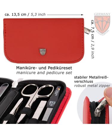 Three Swords 8-Piece Roma Manicure Set | Premium Red Leather Nail Care Kit with Scissors Clippers & Tweezers - Buy Online on SooperMarket.com