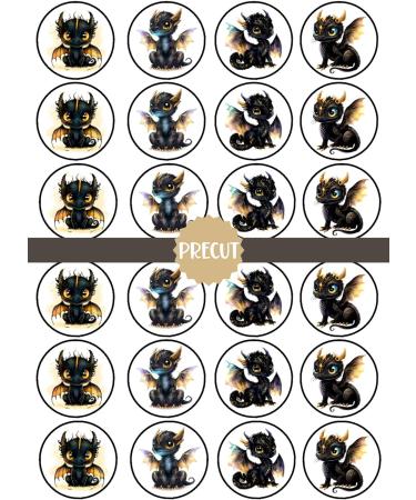 PRECUT Dragon Edible Cupcake Toppers - Black Dragons Theme Premium Thickness SWEETENED VANILLA - wafer card disc cake decorations (Pack of 12) - Buy Online on SooperMarket.com