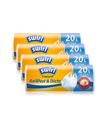 Swirl carry handle garbage bags 20 liters antibacterial 4 rolls with 20 bags each white 20 pieces (pack of 4)