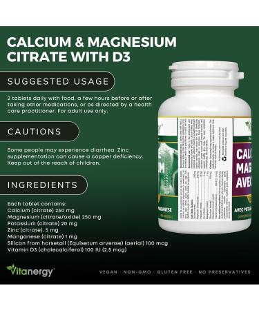 Vitanergy Calcium Magnesium Citrate With D3 Supplement Support Healthy Bone and Teeth Development 90 Tablets Made in Canada - Buy Online on SooperMarket.com