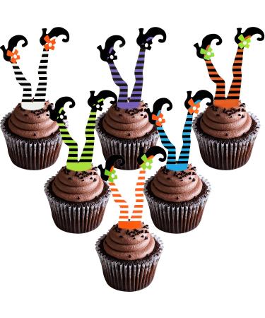 48 Pieces Halloween Cupcake Decorations Witch Leg Feet Cupcake Toppers Witch Boot Cake Picks Happy Halloween Props for Halloween Theme Birthday Party Favors Supplies (48)