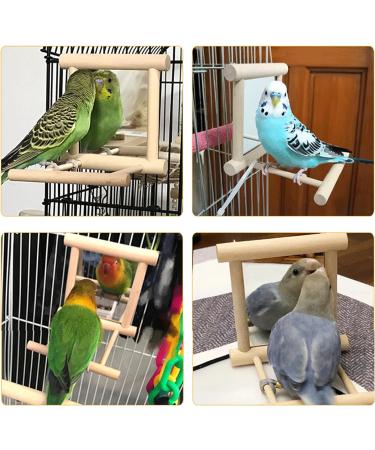 2Pcs Parrot Hanging Swing Mirror Fun Wooden Parrot Mirror Hanging Wooden Bird Mirror Toy Parrot Toy Budgie Mirror for Small Birds - Buy Online on SooperMarket.com