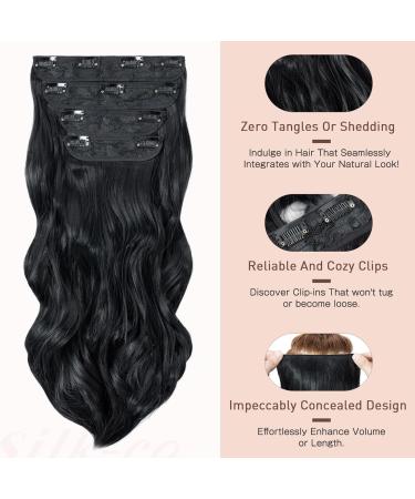 4PCS 22 Inch Curly Jet Black Hair Extensions - Synthetic Fiber Hair Pieces for Women - Full Head Wavy Clip in Extensions - Buy Online on SooperMarket.com