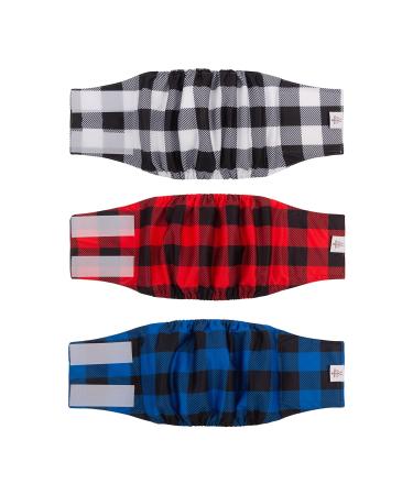 Cuteebone male washable dog diapers belly bands 3 pieces reusable dog belly band for male high-suction dog wraps with flexible Velcro fastener Classic Plaid 3PCS L (43-53.5cm)