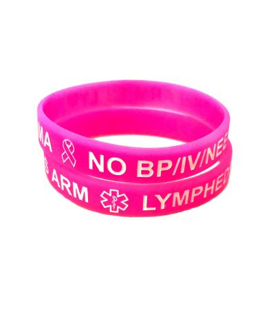 Pink Lymphedema - No Bp/IV/Needles Silicone Bracelet - 3 Adult Sizes! (Lot of 2) 8.5 Inches