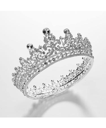 SWEETV Full Round Crystal Queen Crown for Women - Wedding Tiara for Bride, Pageant and Birthday Party - Silver - Buy Online on SooperMarket.com