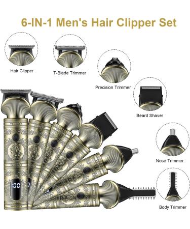 Bestauty 6 in 1 Beard Trimmer Kit for Men - Professional Hair Clipper with T-Blade, Cordless & Rechargeable - Ideal for Nose, Body & Facial Grooming - LED Display & Zero Gapped Design - Golden - Buy Online on SooperMarket.com