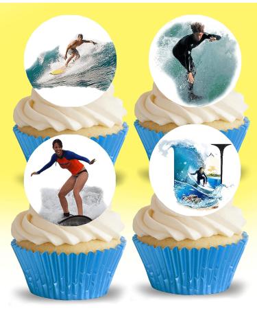 24 x Pre-Cut Surfing 4 Edible Stand up Wafer/Rice Paper Cupcake Cake Toppers Birthday Party Beach Holiday Surfboard Ocean Water Sport Decorations (Surfing 4) - Buy Online on SooperMarket.com