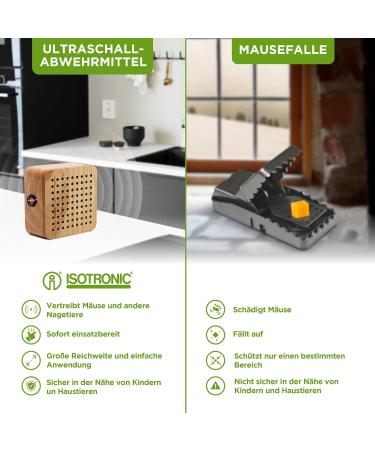 ISOTRONIC Mouse Defense: Ultrasonic Pest Control in Wooden Housing | Chemical-Free Rat Repellent for Home Basement & Garden | 3-Piece Set - Buy Online on SooperMarket.com