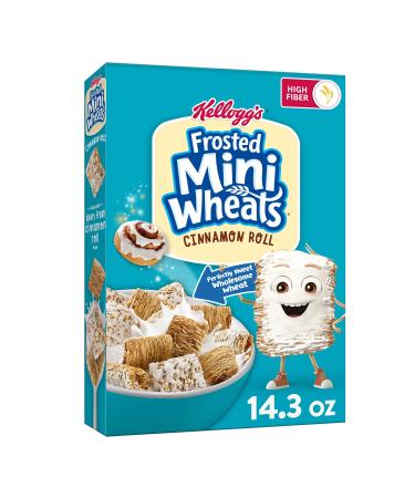 Kellogg's Frosted Mini-Wheats Cold Breakfast Cereal, Fiber Cereal, Whole Grain, Cinnamon Roll, 14.3oz Box (1 Box)