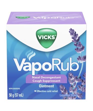 Vicks VapoRub Nasal Decongestant Cough Suppressant Relief from Cold Aches & Pains Chest Rub Ointment Lavender scent 50 g/57 mL 57 ml (Pack of 1) Lavender