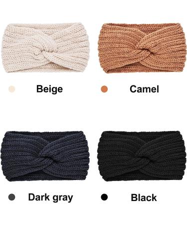 Chunky Knit Headband Set for Women - Black, Dark Grey, Camel, Beige - Buy Online on SooperMarket.com