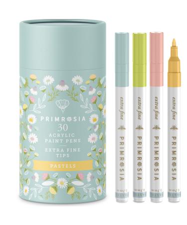 Primrosia 30 Pastel Acrylic Paint Pens   Extra Fine Tip Marker Set. Art supplies for Bullet Journals  Planners  Drawing  Scrapbooking  Coloring  Calligraphy and Lettering Pastel Colors