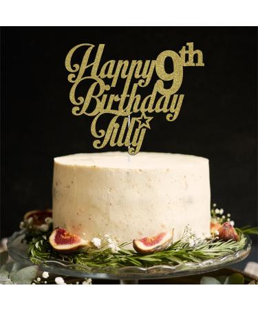 Personalize Pro Happy Birthday Cake Topper Personalised Cake Topper For Him Her Any Name Age 1St 10Th 16Th 18Th 20Th 21St 30Th 40Th 50Th 60Th 70Th 80Th Double Sided Glitter Card - Light Gold