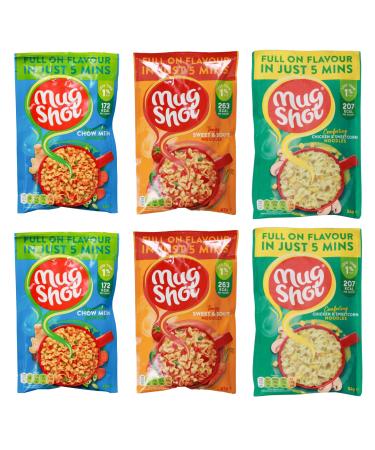 Mugshot Instant Noodles Variety 6 Pack (2 x Sweet & Sour - 67g 2 x Chow Mein - 45g 2 x Chicken Sweetcorn - 54g)