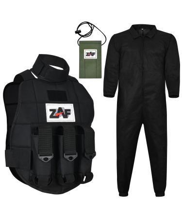 Combo of 3 Pod padded Paintball & Airsoft Chest protector Attached Neck Protector with disposable free size jumpsuit and Barrel pouch