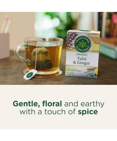 Traditional Medicinals - Organic Tulsi with Ginger Herbal Tea (Pack of 6) - Adaptogen That Helps Increase Energy and Stress Response - 96 Tea Bags Total Tea Tulsi with Ginger 16 Count (Pack of 6) - Buy Online on SooperMarket.com