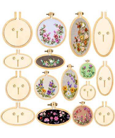 Mini Embroidery Hoop Wooden Mini Crossing Stitch Hoop Mini Ring Embroidery Circle for DIY Pendant Crafts  Round  Oval Vertical  Oval Horizontal (16 Sets)