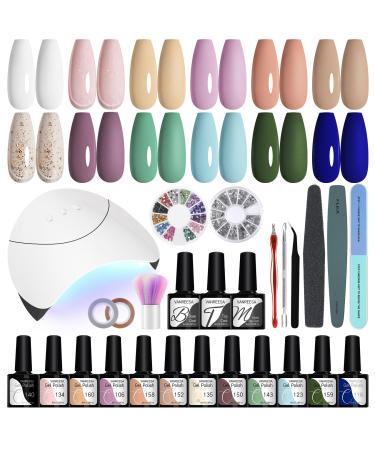Gel Nail Polish Kit with 36W LED U V Nail Lamp VANREESA 12 Pcs Gel Nail Kit Purple Pink White Blue Green Autumn Gel Nail Polish Set Starter Kit Gift for Women Jelly Bean