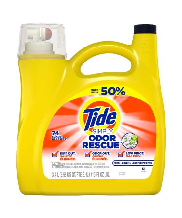 Tide Simply Odor Rescue Liquid Laundry Detergent Fresh Linen 115 fl oz 74 Loads 115 Fl Oz (Pack of 1) Linen