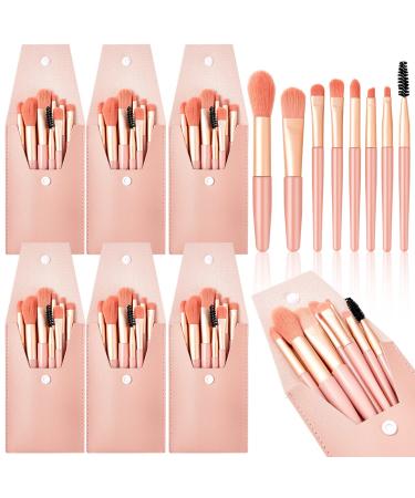 Gerrii 6 Sets Travel Makeup Brush Set Brushes Bag Bridesmaid Gift Synthetic Fiber Face Make up Brushes Angled Blush Brush for Wedding Bridal Shower Favors Bachelorette Party Gift (Coral Orange)