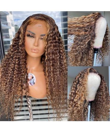 CYNOSURE 26 Curly Honey Blond Ombre Highlight Lace Front Human Hair Wig - Pre Plucked & Invisible - Women's 26 Inch - Buy Online on SooperMarket.com