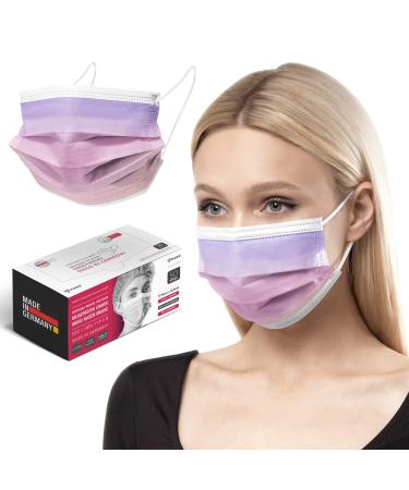 HARD 50 pieces Disposable Face Masks | Made in Germany | Type IIR & CE certified | Breathable Triple Layer - Filtration 99 78% | Elastic Earloops | Mouth Cover - Adults - Rainbow Lilac 50 Piece standard size (17 5 cm x 9 5 cm) Rainbow Lilac